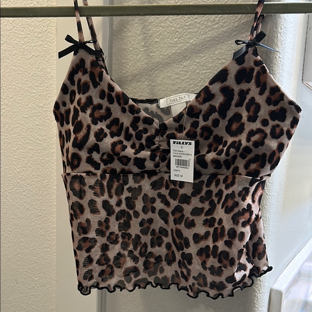 Brown Leopard Print Sleeveless Camisole with Spaghetti Straps